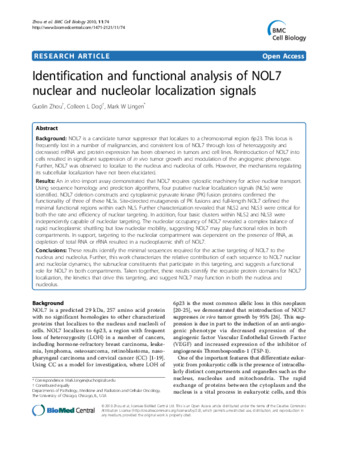 Identification and functional analysis of NOL7 nuclear and nucleolar localization signals. Miniature