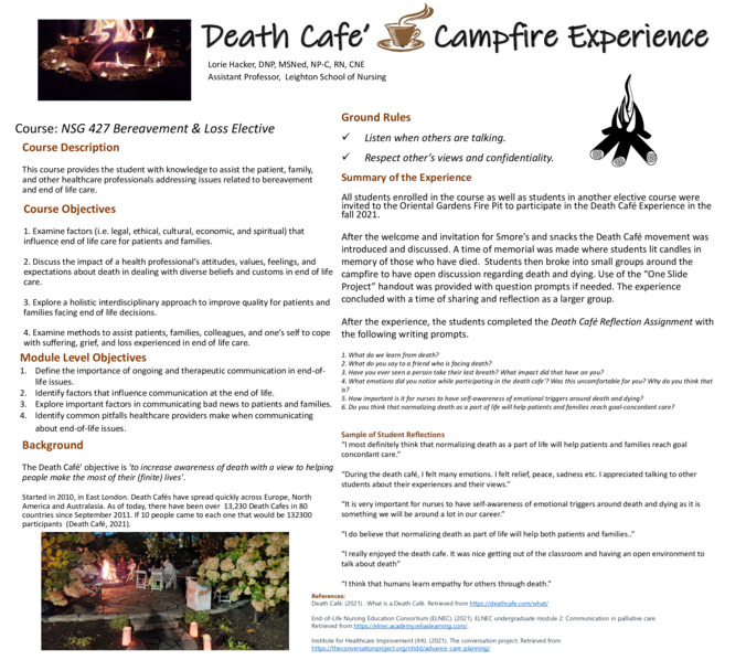 Death Cafe' Fire Pit Experience: Nursing Students Engage the Community & Talk about Death & Dying Miniature