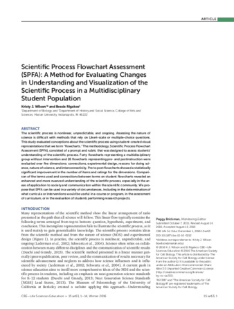 Scientific Process Flowchart Assessment (SPFA): A Method for Evaluating Changes in Understanding and Visualization of the Scientific Process in a Multidisciplinary Student Population Thumbnail