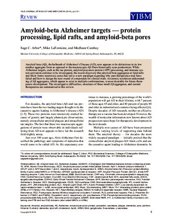 Amyloid-beta Alzheimer targets - protein processing, lipid rafts, and amyloid-beta pores. miniatura