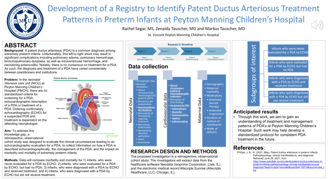 Development of a Registry to Identify Patent Ductus Arteriosus Treatment Patterns in Preterm Infants at Peyton Manning Children’s Hospital Thumbnail