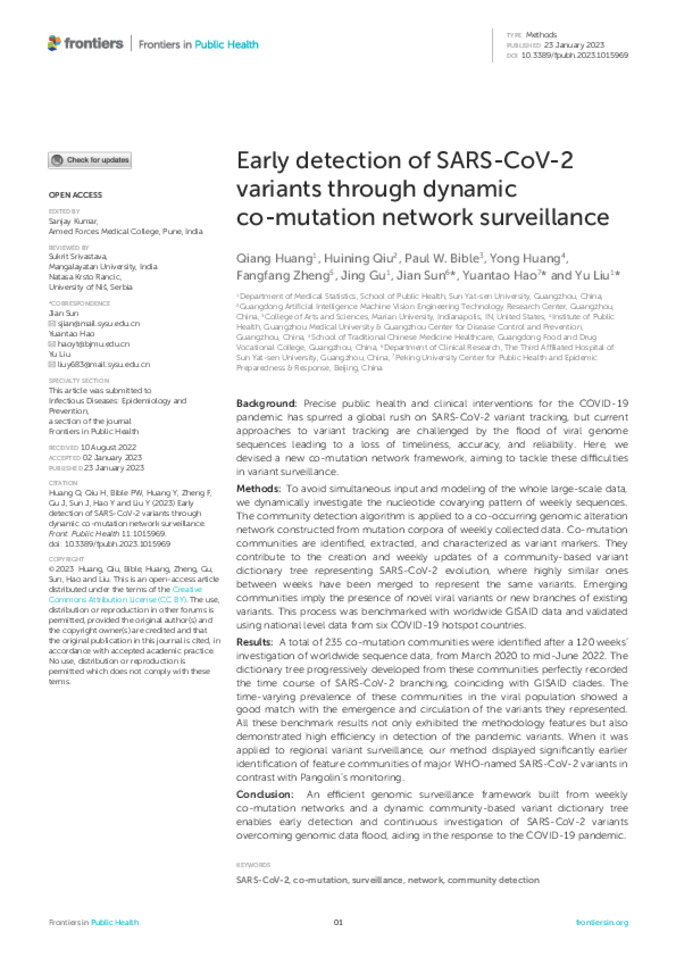 Early detection of SARS-CoV-2 variants through dynamic co-mutation network surveillance Thumbnail