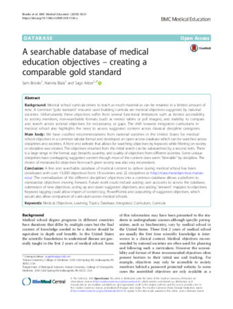 A searchable database of medical education objectives - creating a comparable gold standard. miniatura