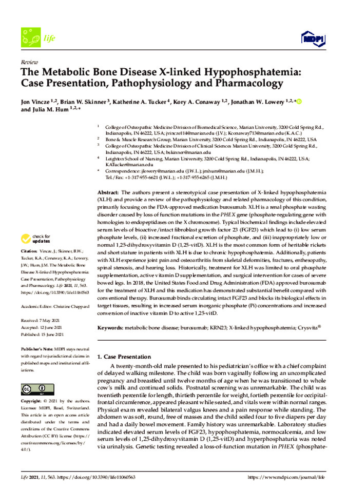 The Metabolic Bone Disease X-linked Hypophosphatemia: Case Presentation, Pathophysiology and Pharmacology Thumbnail