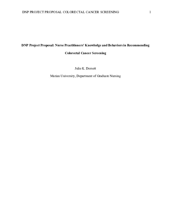 DNP Project Proposal: Nurse Practitioners’ Knowledge and Behaviors in Recommending Colorectal Cancer Screening Miniature