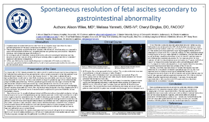 Spontaneous resolution of fetal ascites secondary to gastrointestinal abnormality Thumbnail