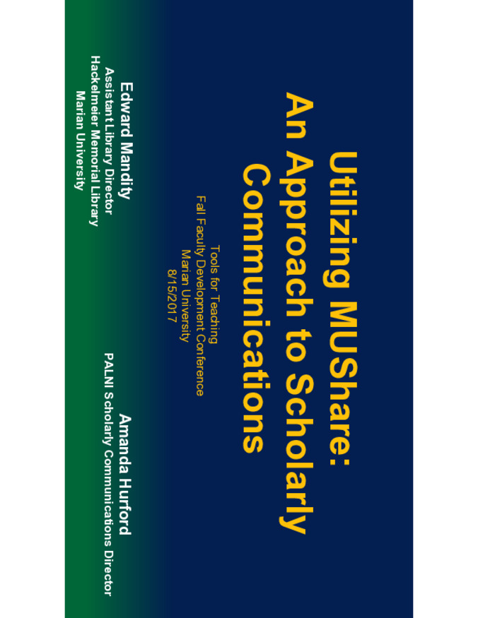 Utilizing MUShare: An Approach to Scholarly Communications Thumbnail