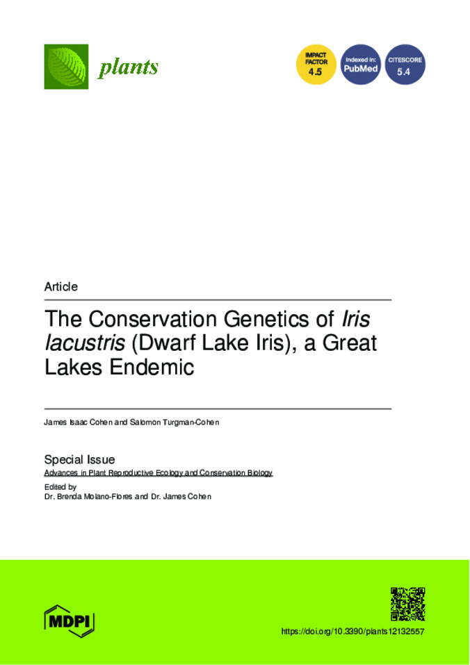  The Conservation Genetics of Iris lacustris (Dwarf Lake Iris), a Great Lakes Endemic  缩略图