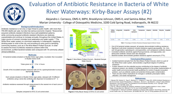Evaluation of Antibiotic Resistance in Bacteria of White	River Waterways: Kirby-Bauer Assays (#2) Thumbnail